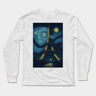 starry night paris with eiffeltower Long Sleeve T-Shirt